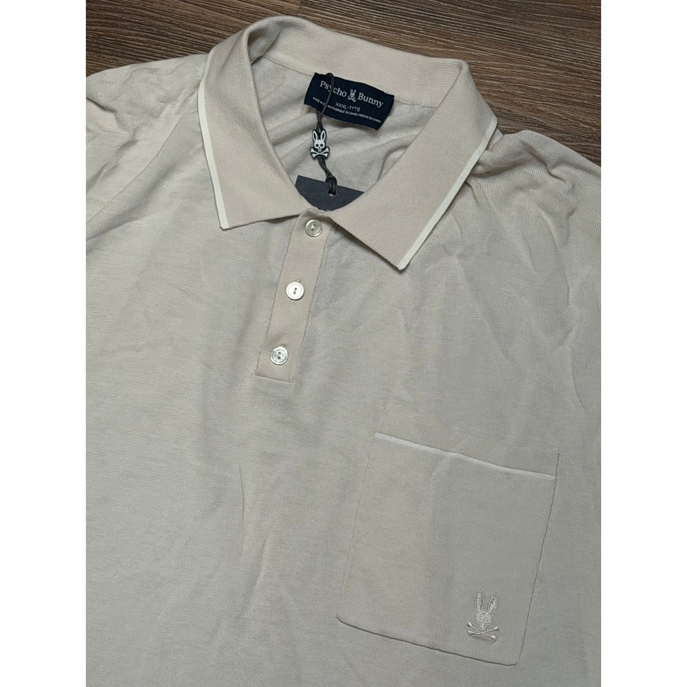 Psycho Bunny Longford Fine Knit SS Polo Natural Linen Cotton Beige Sz 3XL - Picture 2 of 12